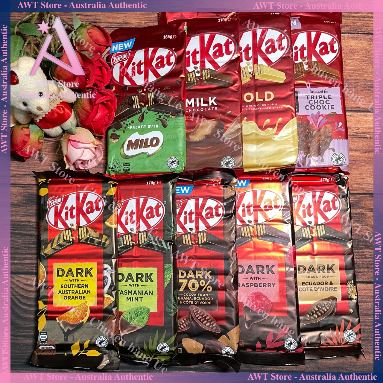 Bánh phủ Socola Kitkat Cookie, Chocomint, Gold các loại thanh 45g, 170g