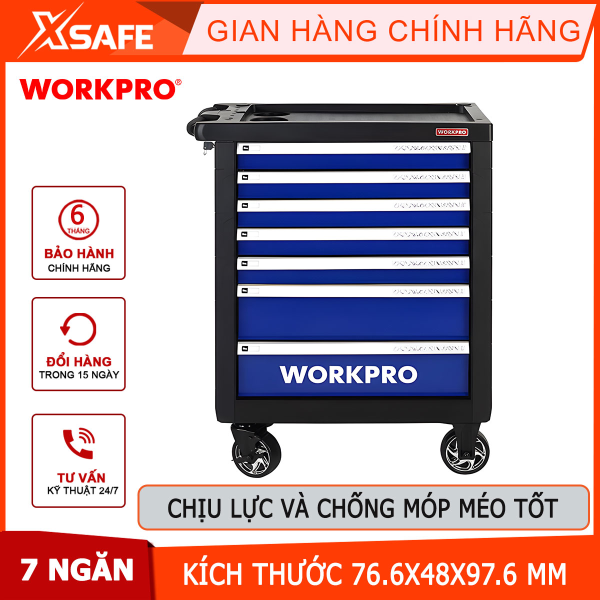 Tủ đồ nghề 7 ngăn, bằng kim loại workpro wp285002