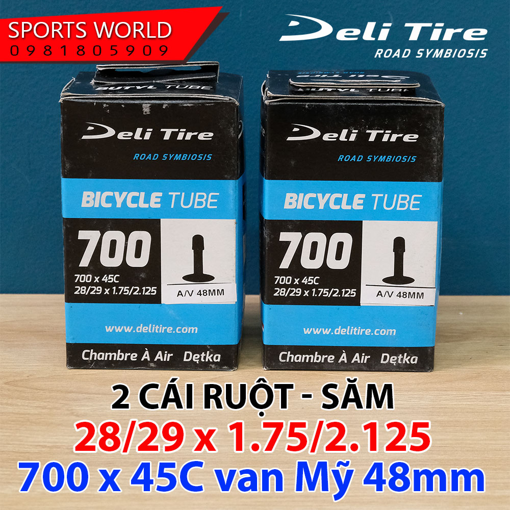 2 cái Ruột săm xe đạp 28/29 x 1.75/2.125 (700x45) van Mỹ 48mm DELI-TIRE - Hàng INDONESIA