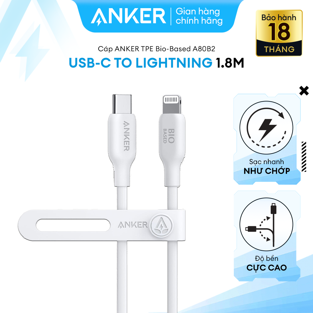Cáp Sạc Anker 542 TPE Bio-Based USB-C to Lightning Dài 1.8M - A80B2