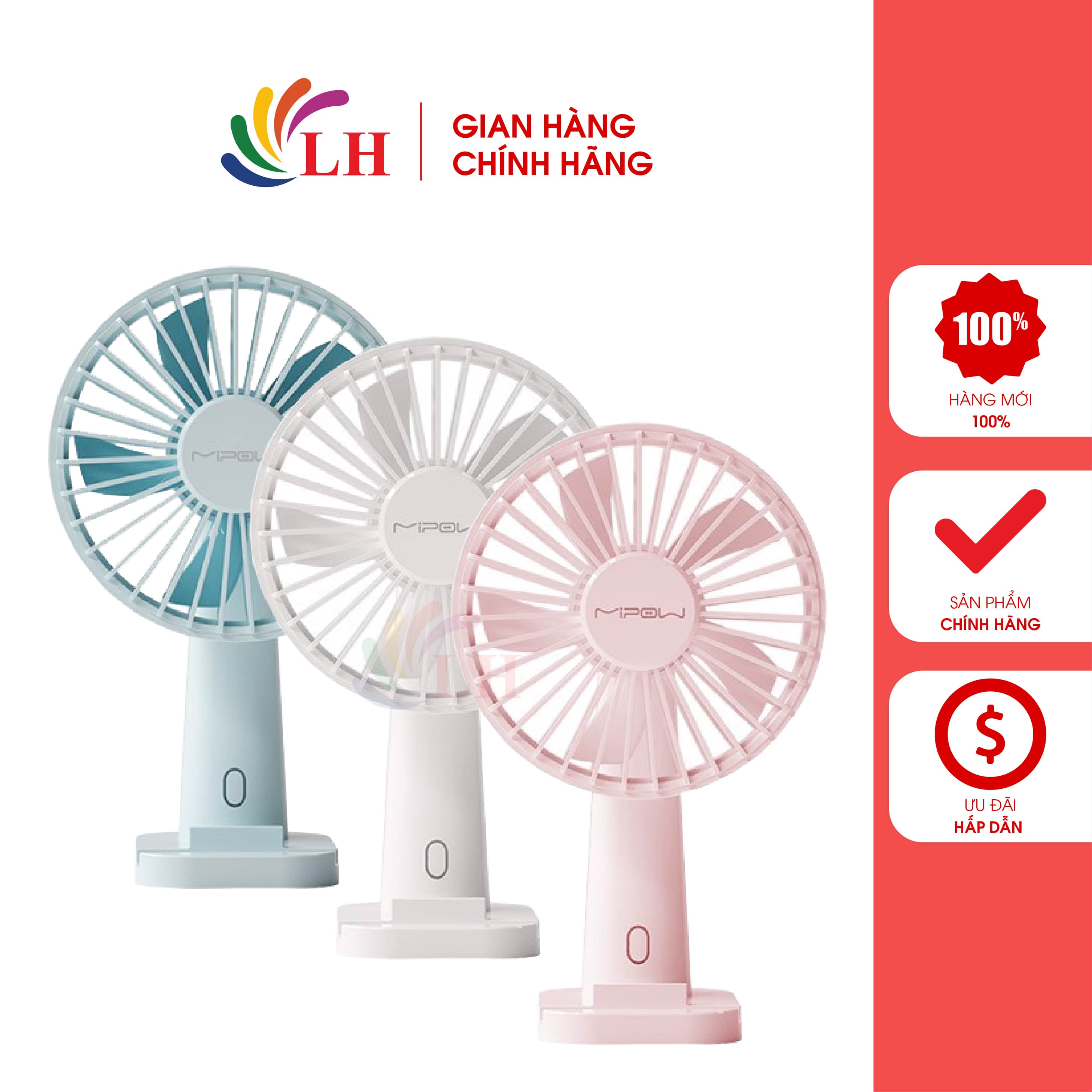 Quạt thông minh Mipow Flip Adjust Mini Fan F01 - Hàng chính hãng - Tự do điều chỉnh lên xuống cánh quạt cho mọi góc nghiêng – phù hợp với mặt bàn cao thấp khác nhau