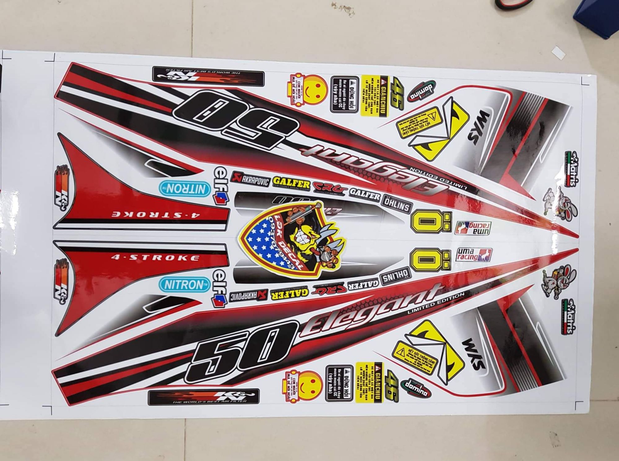 Tem elegant 50 trắng đen đỏ