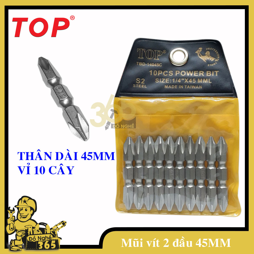 Mũi vít 2 đầu trắng dài cao cấp TOP, mũi vít 2 đầu chịu lực tốt kết hợp với máy mở vít để siết và mở vít đầu bake