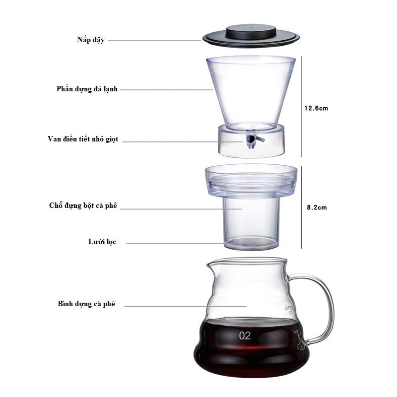 Dụng cụ pha cà phê bằng đá lạnh kèm bình thủy tinh đựng cà phê cao cấp