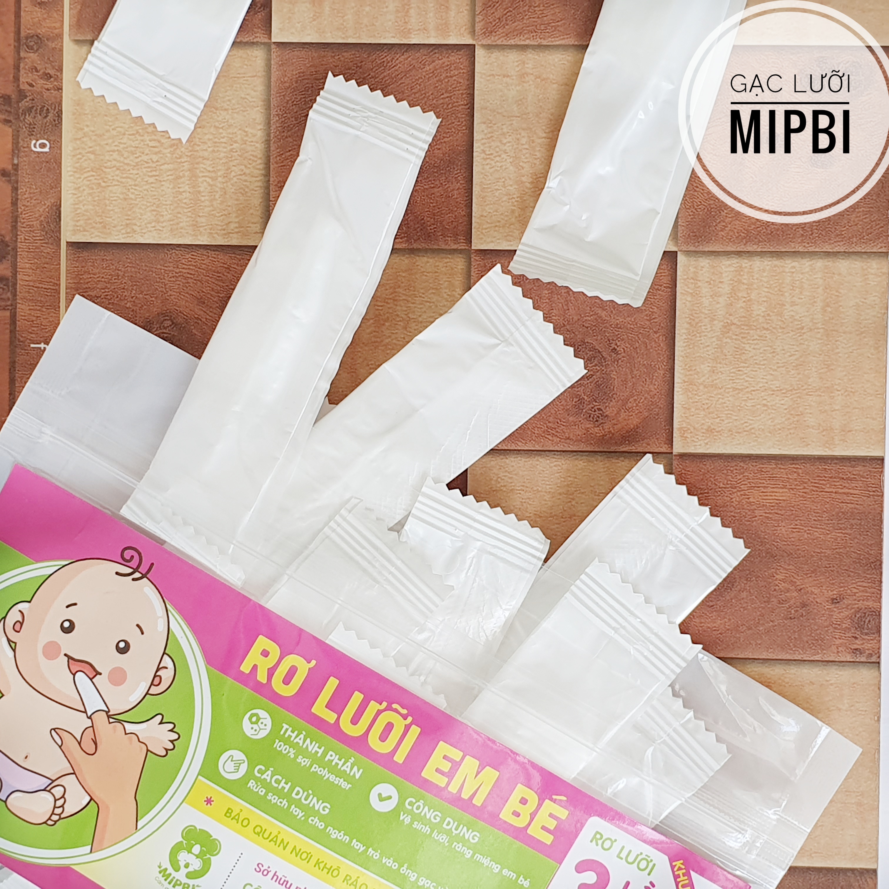 Gạc rơ lưỡi cho Bé MIPBI (30 chiếc/gói), phù hợp cho cả bé sơ sinh, chất liệu mềm mại không gây đau cho bé
