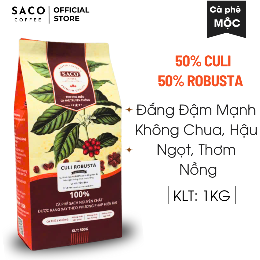 1Kg Cafe Culi Robusta nguyên chất vị đắng mạnh ngọt hậu thơm tự nhiên cà phê rang xay ngon từ Saco coffee