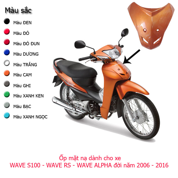 Mặt nạ trước xe wave anpha 100cc - wave rs - wave s100 đời 2006 đến 2016 - nhựa nguyên sinh cao cấp