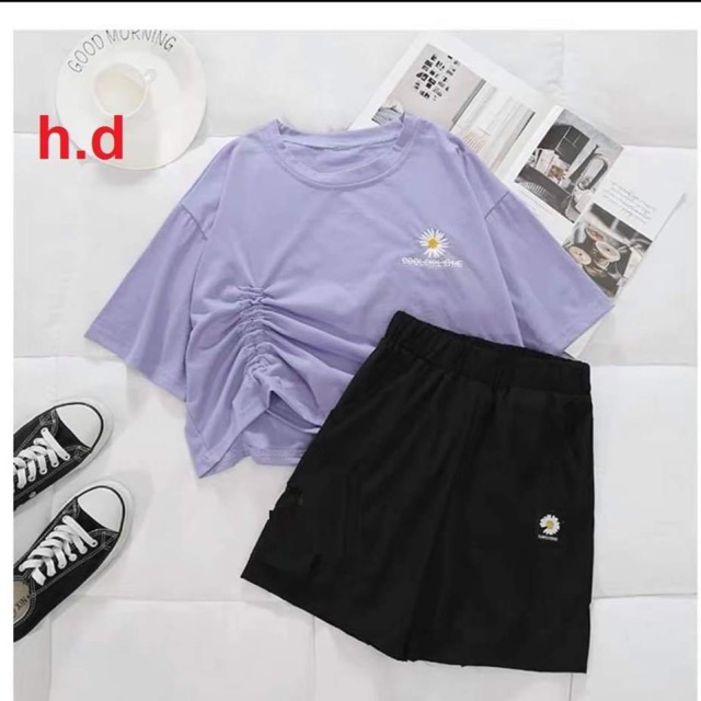 Sét áo dây rút hoa cúc + quần đùi hoa cúc, sét áo nam nữ, chất đẹp, sét bộ mặc ở nhà - THE THY