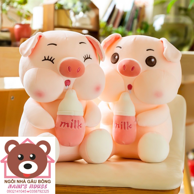 Gấu bông heo ôm bình sữa 35cm