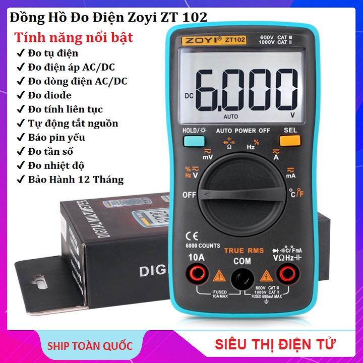 Đồng hồ kỹ thuật số đo linh kiện điện tử, đa năng chính hãng zoyi zt 102 - đo điện áp ac/dc - đo cường độ - đo nhiệt độ