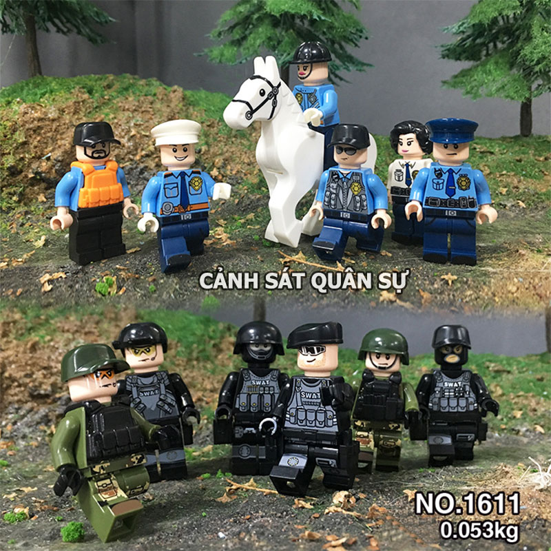 Minifigures Combo 12 nhân vật giá rẻ Lego Little Sun cảnh sat quân sự chuyên nghiệp