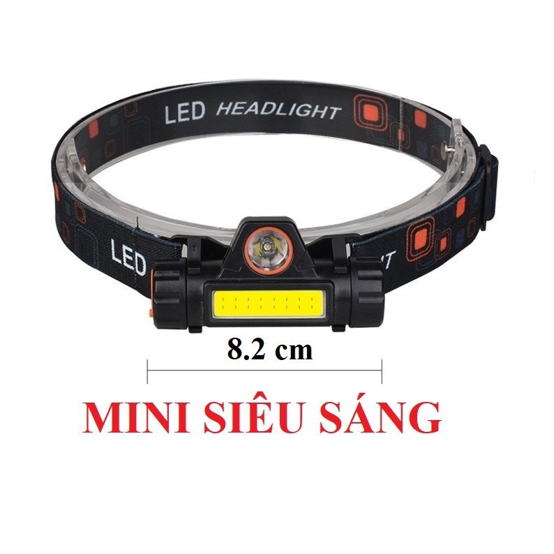 Đèn đội đầu 2 bóng mini siêu sáng, đèn pin đội đầu mini siêu sáng kèm pin + sạc