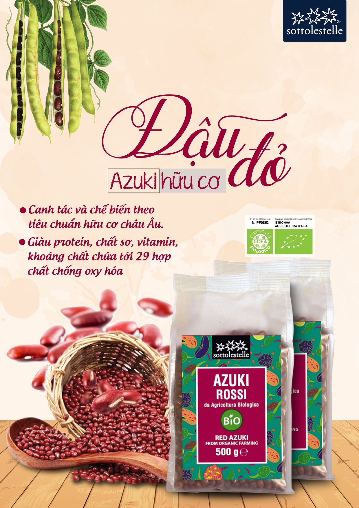 Đậu đỏ azuki hữu cơ sottolestelle 500g organiclife shop