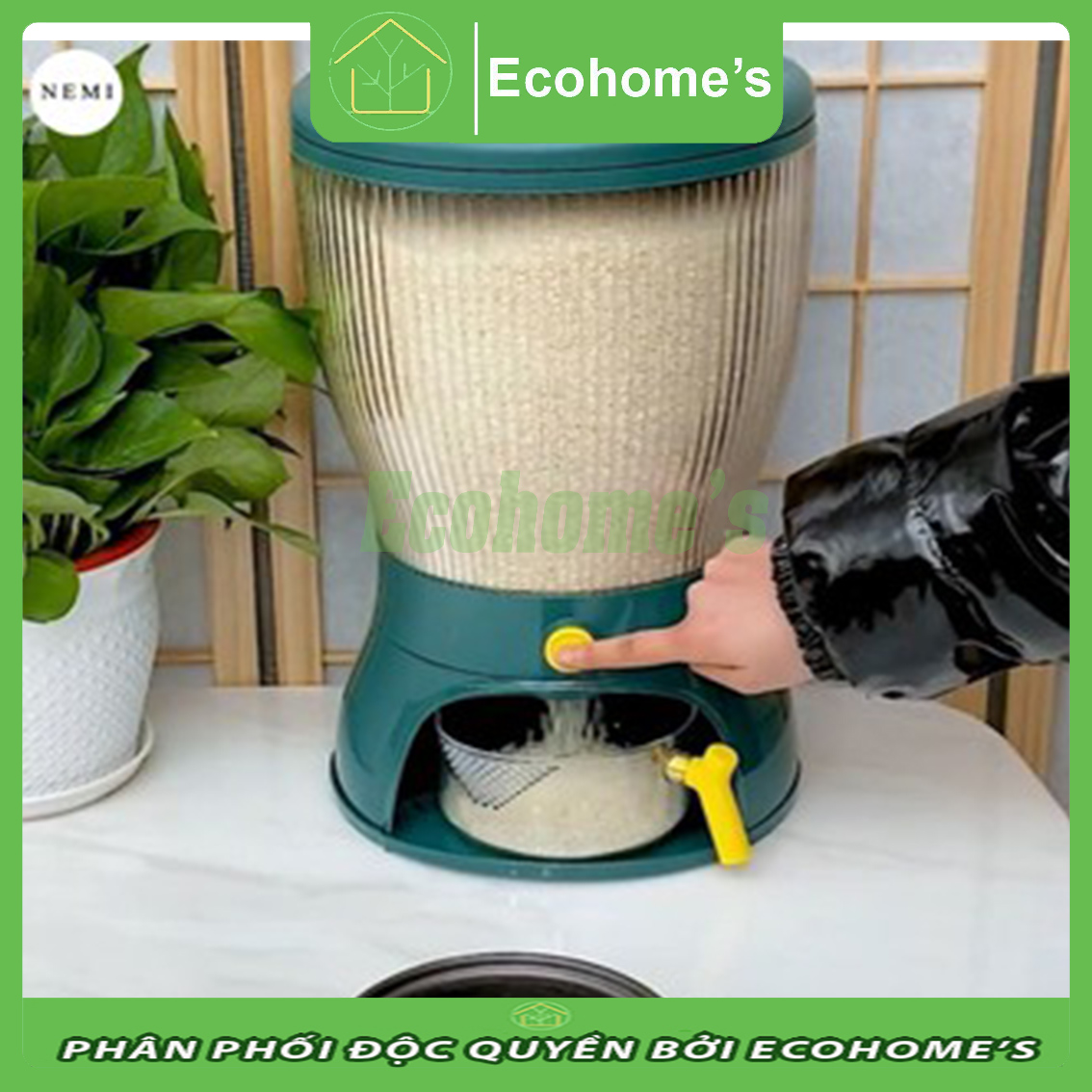 Thùng đựng gạo Ecohome's chia làm 4 ngăn thế hệ 20121 tiện ích chống ẩm mốc, chống mối mọt thiết kế đơn giản dung tích lớn với khe lấy gạo thông minh, có nút để đựng tỏi,đồ gây thơm cho gạo