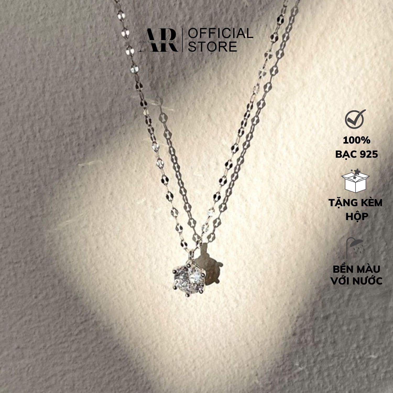 Dây chuyền bạc nữ mặt đính đá đơn giản lấp lánh-aurasilver-dc10
