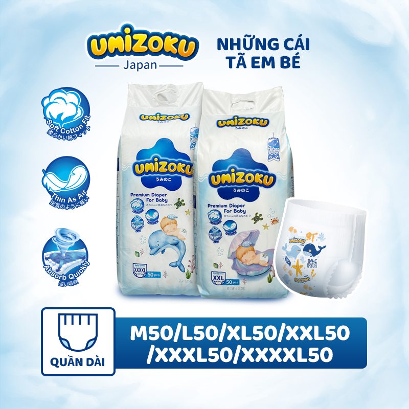 Tã quần trẻ em UMIZOKU mềm mại thoáng khí siêu thấm hút và nhanh khô 50/100 miếng