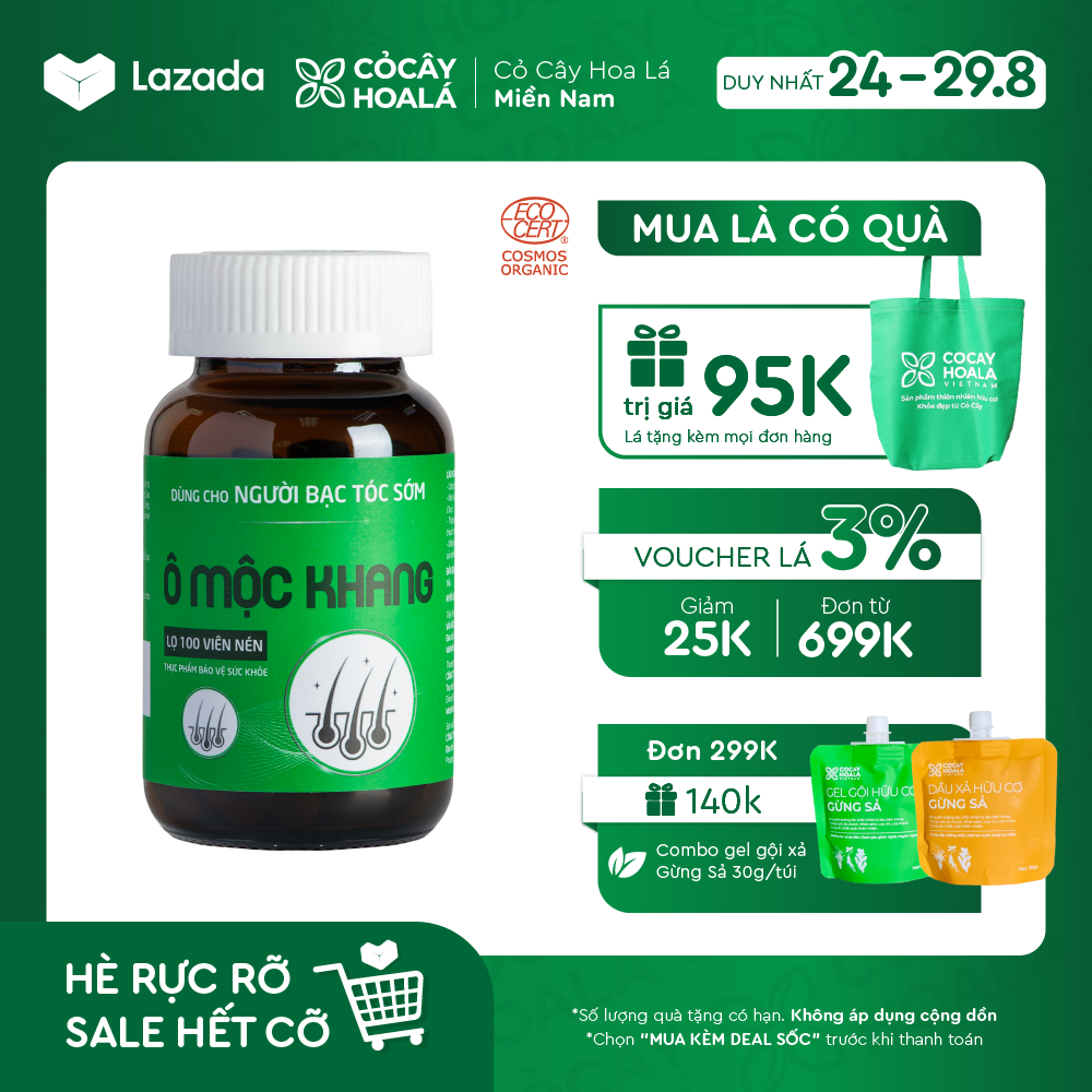 Viên Hà thủ ô Ô Mộc Khang Cocayhoala- giảm tóc bạc, kích thích mọc tóc Hộp 100 viên
