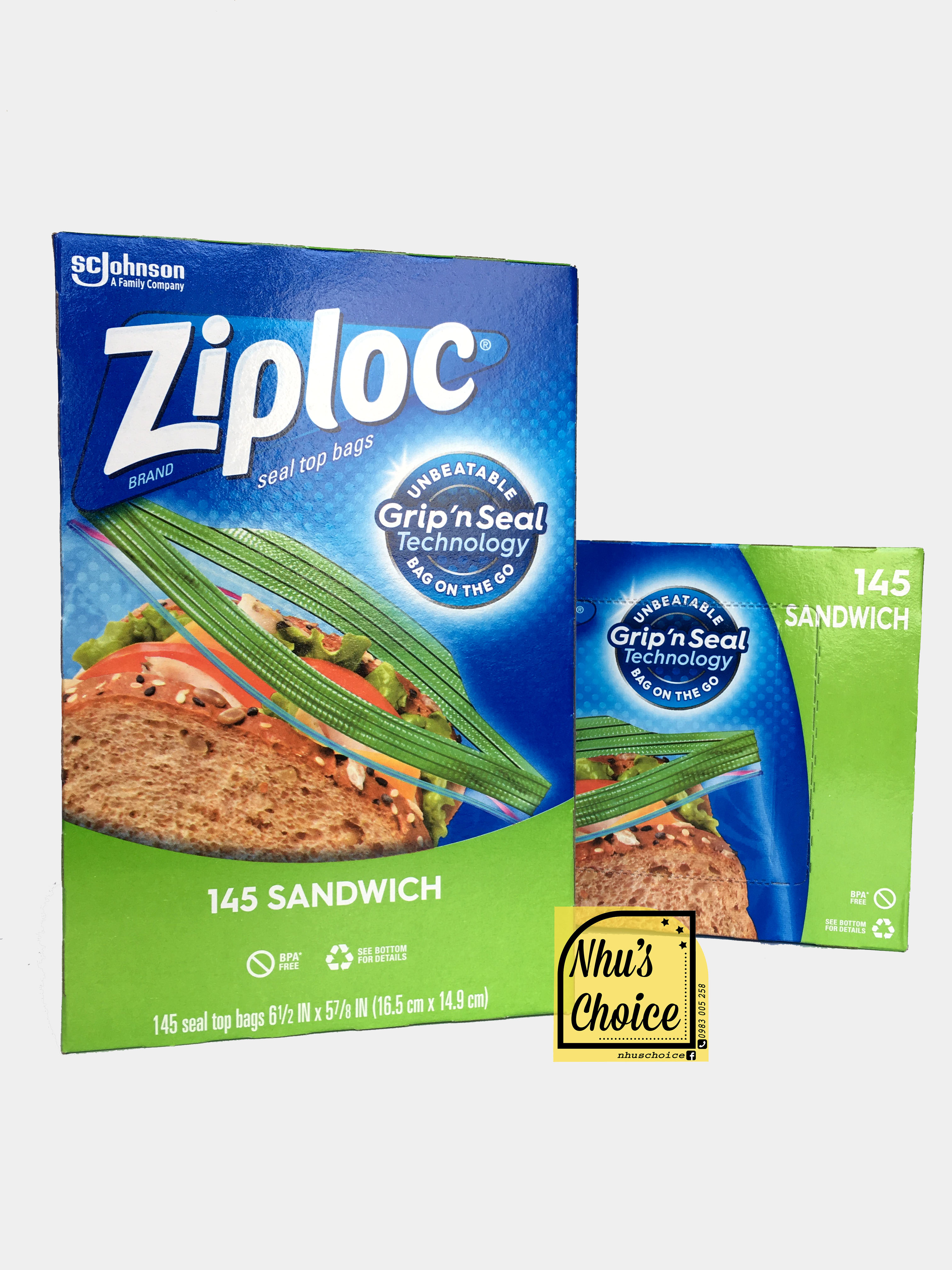 [Hàng Mỹ Nhu's Choice] 1 Hộp (145 túi) Túi dự trữ Ziploc | Storage | Grip'n Seal | Sandwich 16.5x14.9cm