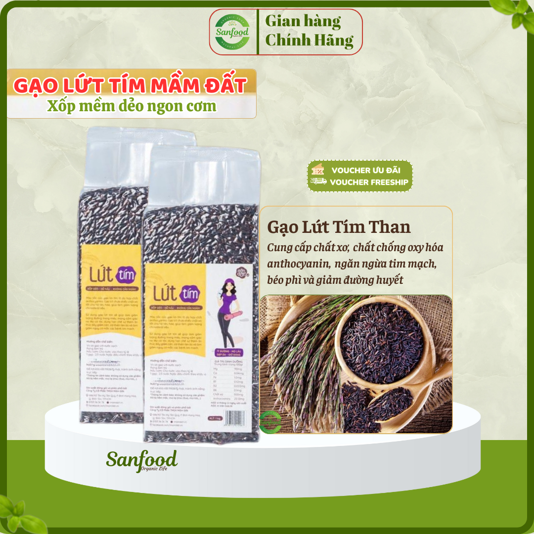 [Date 14/5/25] Gạo Lứt tím than Mầm Đất dẻo mềm giảm cân ăn kiêng healthy, Túi hút chân không 1KG