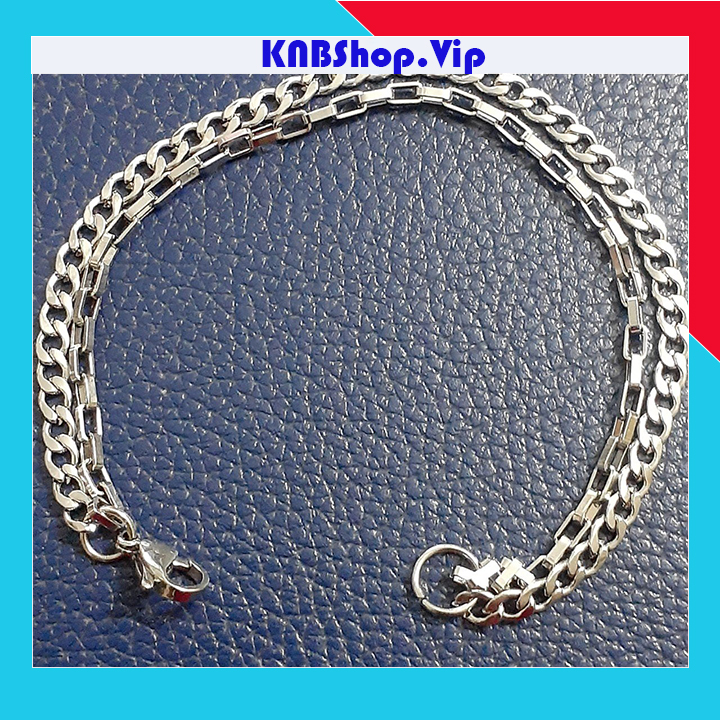 Lắc tay inox 2 tầng kiểu chữ nhật kết hợp lặc đơn màu trắng đẹp, độc, không đen, chuẩn thời trang - Chọn size theo yêu cầu