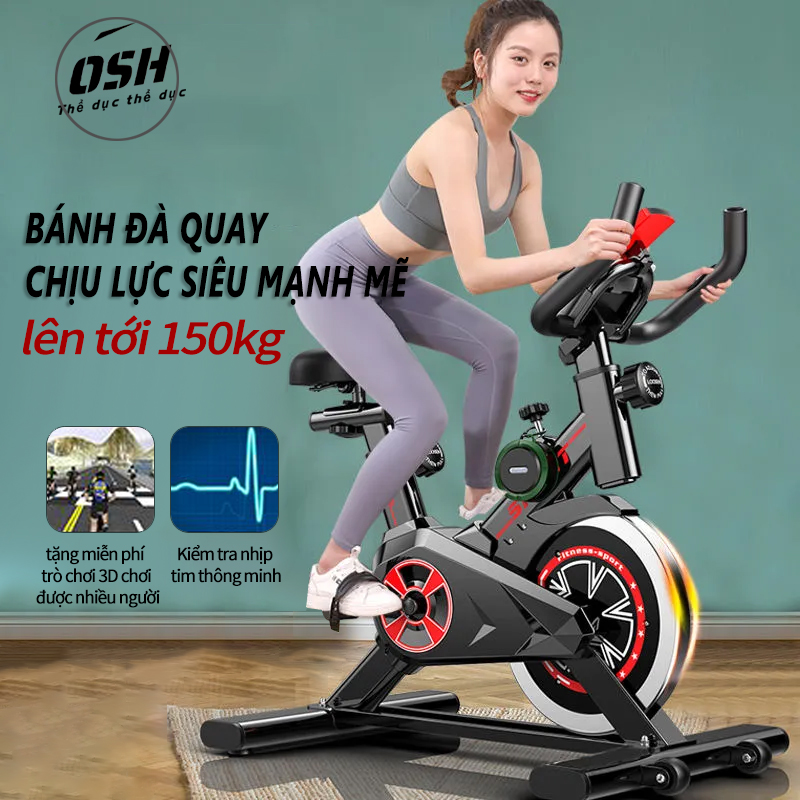 Xe đạp tập gym xe đạp tập tại nhà dụng cụ tập gym tại nhà bàn đạp kiểu lồng chân yên xe và tay nắm có thể chỉnh độ cao gọn gàng không tốn chỗ