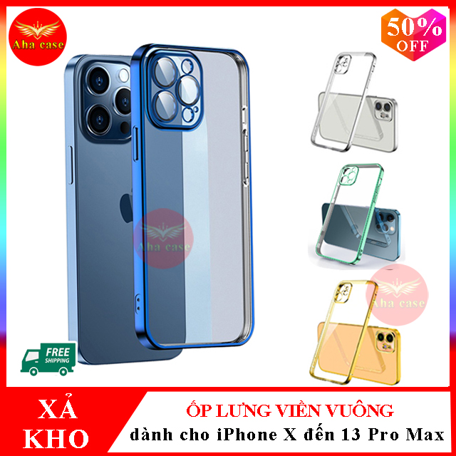 Ốp iphone - Ốp lưng trong viền màu độ kiểu dáng iphone 12 dành cho iphone X, Xs, Xs max, 11, 11 Pro Max, 12, 12 Pro Max, 13, 13 Pro Max Viền Vuông sang trọng bảo vệ máy, chống va đập, trầy xước - Ốp Lưng Iphone