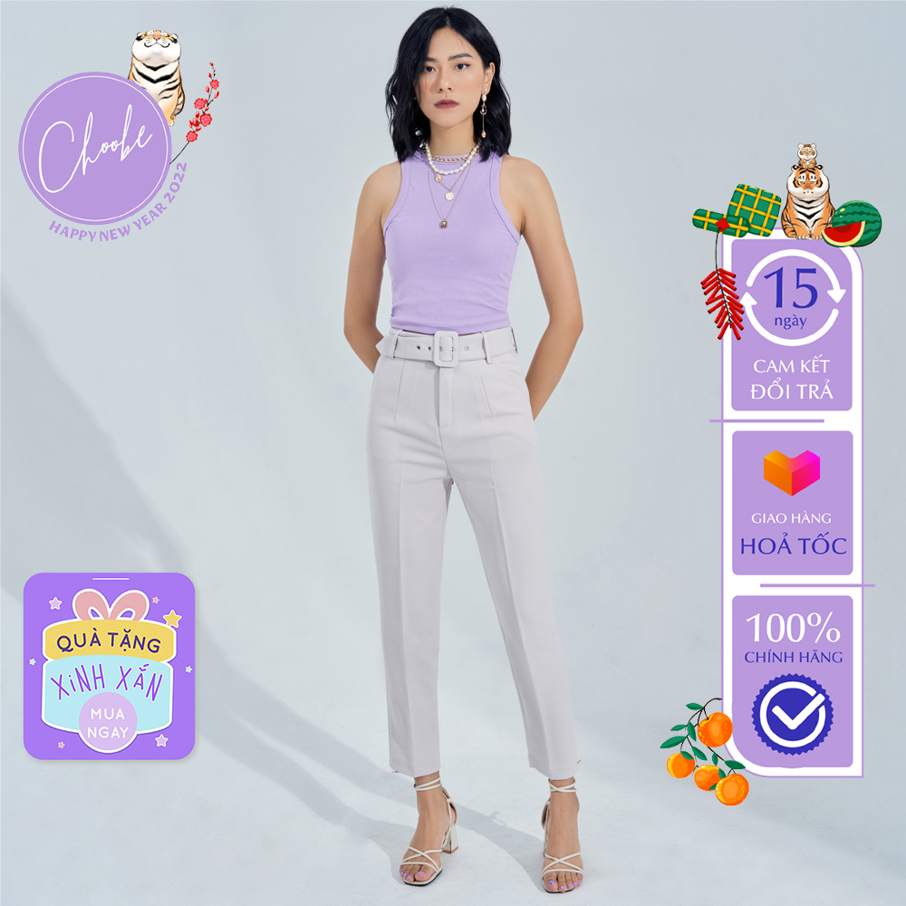 Quần baggy nữ Choobe lưng cạp cao đai khuyên lỗ tháo rời đồ công sở đi học form đẹp màu đen ghi xám Q30