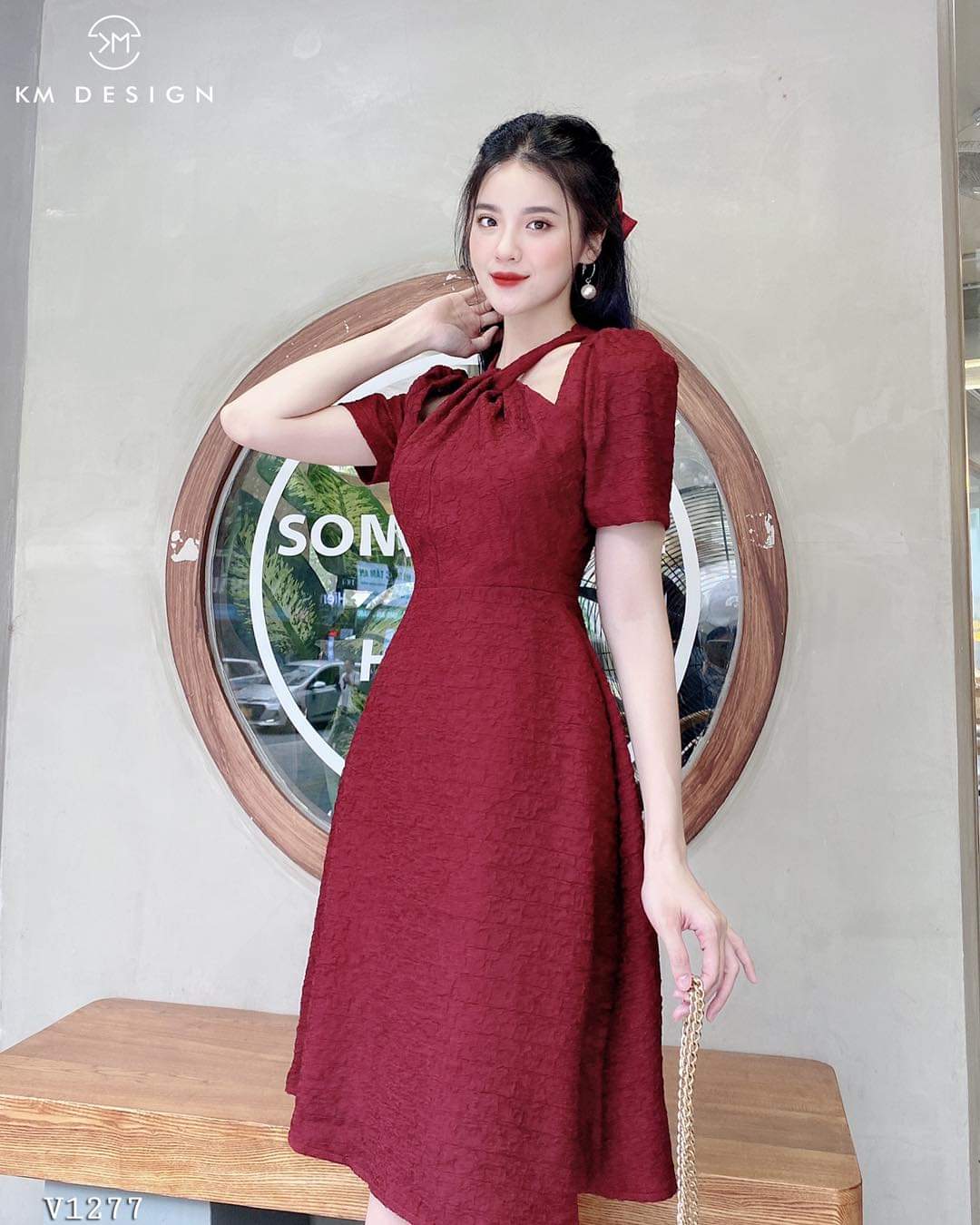 Đầm xoắn cổ dáng xòe dài siêu xinh