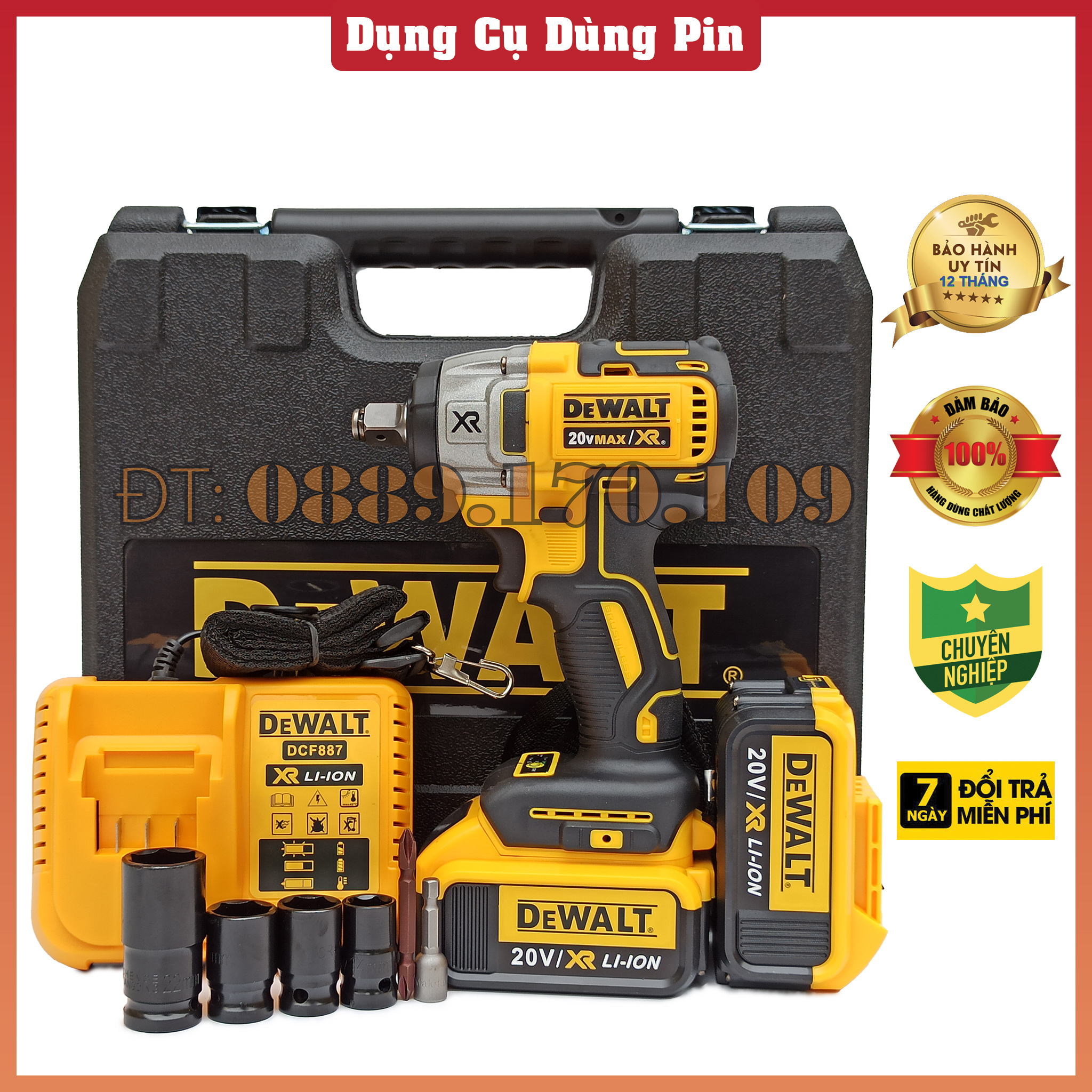 Máy siết bulong - bắn vít pin 20V động cơ không chổi than cao cấp tặng kèm bộ phụ kiện chất lượng