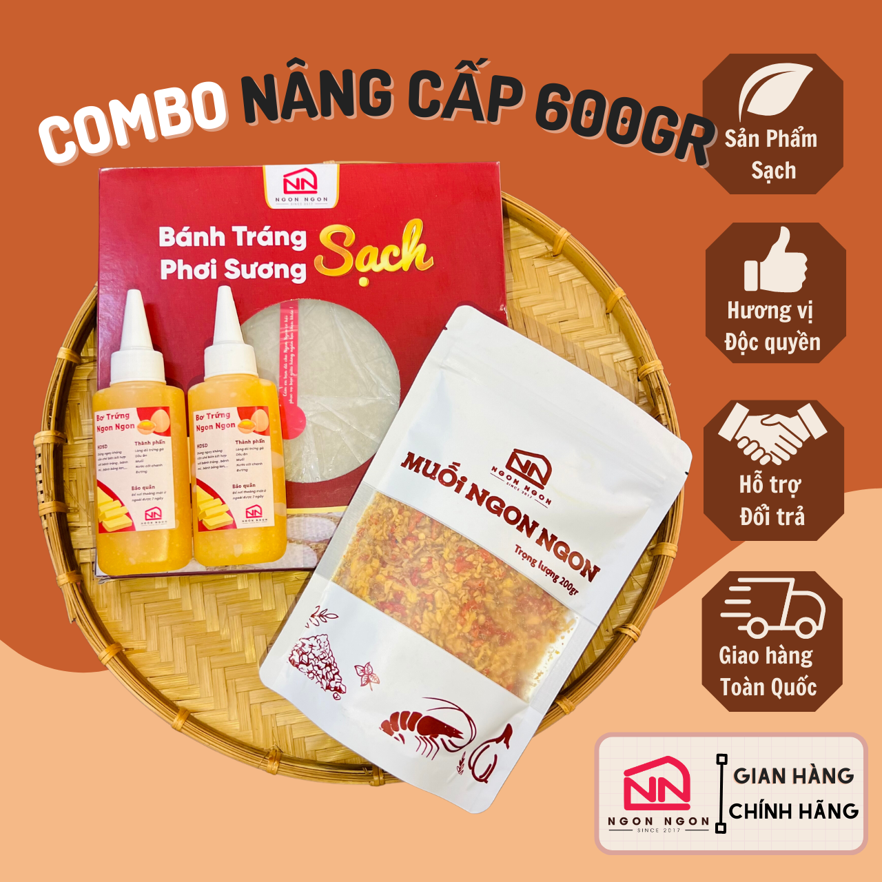 Bánh tráng phơi sương muối ruốc hành phi tặng bơ, 600gr bánh, 200gr muối, 200gr bơ tặng