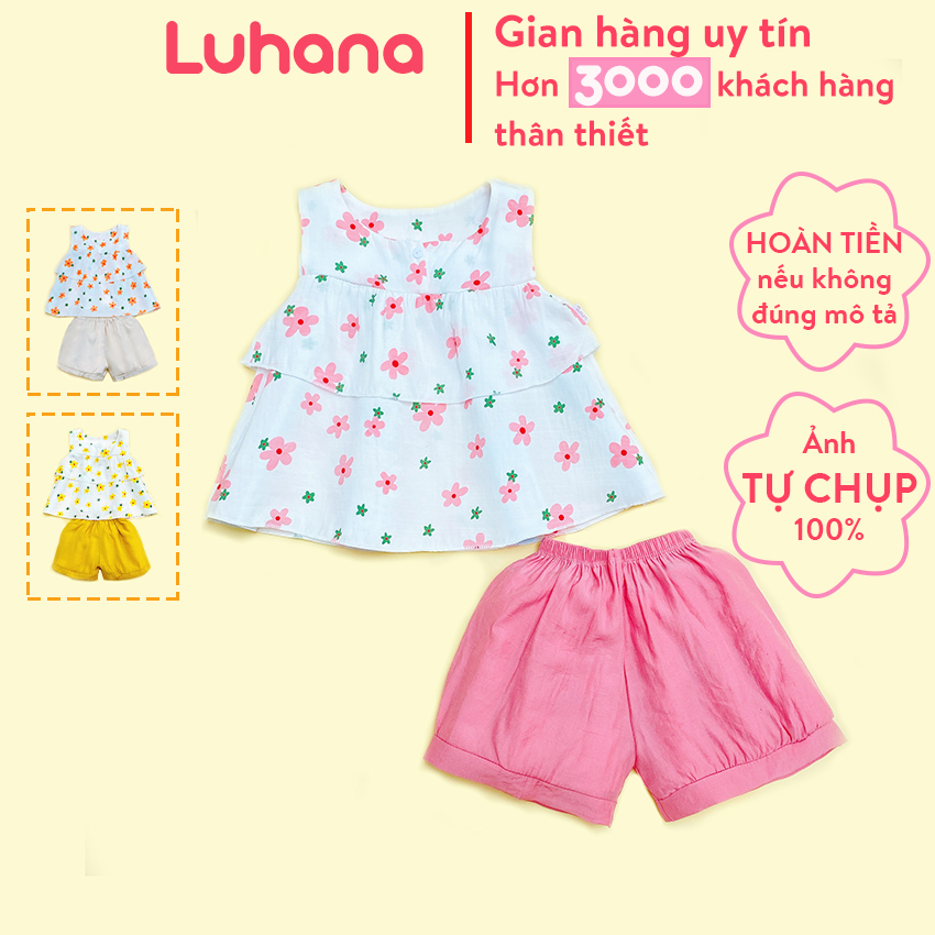 Bộ đồ bé gái chất đũi lụa thấm hút và thoáng mát, bộ quần áo cho bé từ 1 tuổi đến 5 tuổi Luhana - GB03