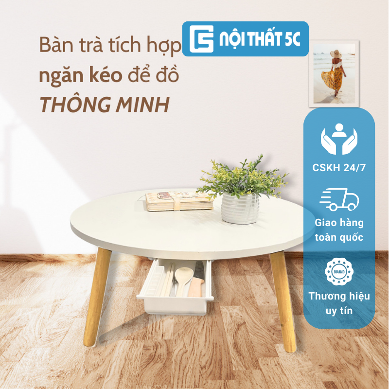 Bàn sofa mặt tròn chân gỗ tự nhiên bọc simili phong cách hiện đại, tinh tế chống mốc chân, bàn trà tròn, bàn trà sofa phòng khách ngồi uống nước tiện lợi