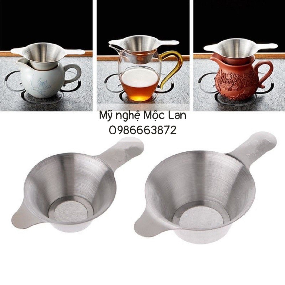 Vợt lọc trà, phễu lọc trà inox không ghỉ, gác vợt Inox