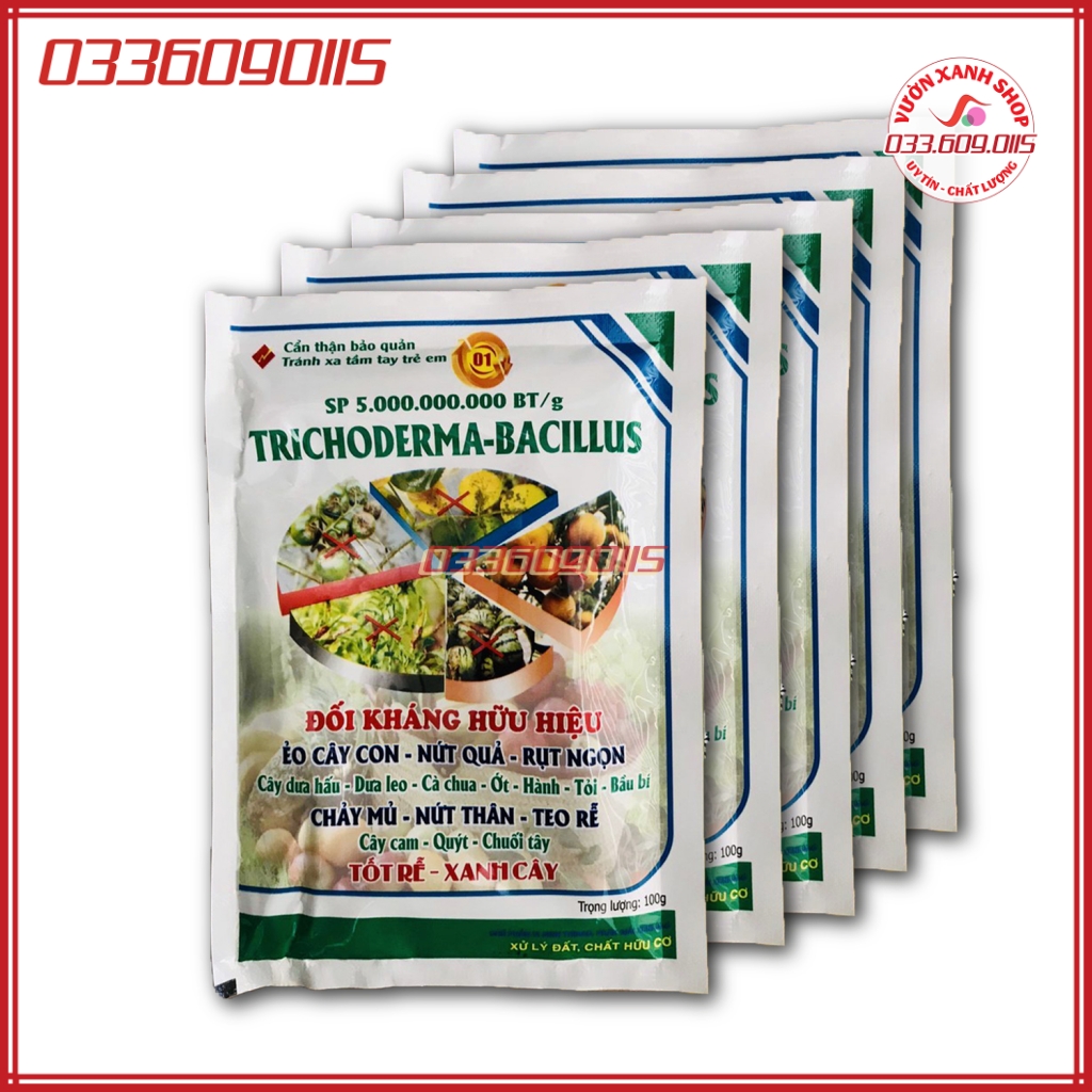 5 túi Chế phẩm vi sinh chứa nấm đối kháng trichoderma chống thối rễ, tạo mùn đất, phân hủy hữu cơ - túi