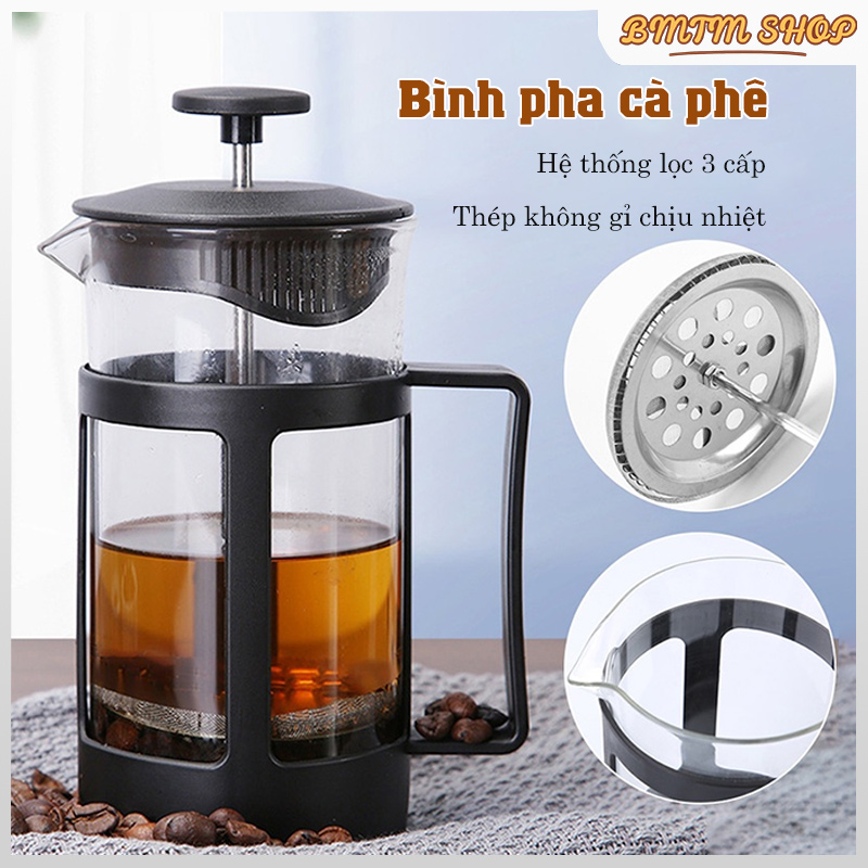 Bình pha cafe Bình pha trà 350/600/800ml Bình pha cà phê tiêu chuẩn Pháp Thân thủy tinh French Press Có thể dùng để pha cà phê hoặc trà