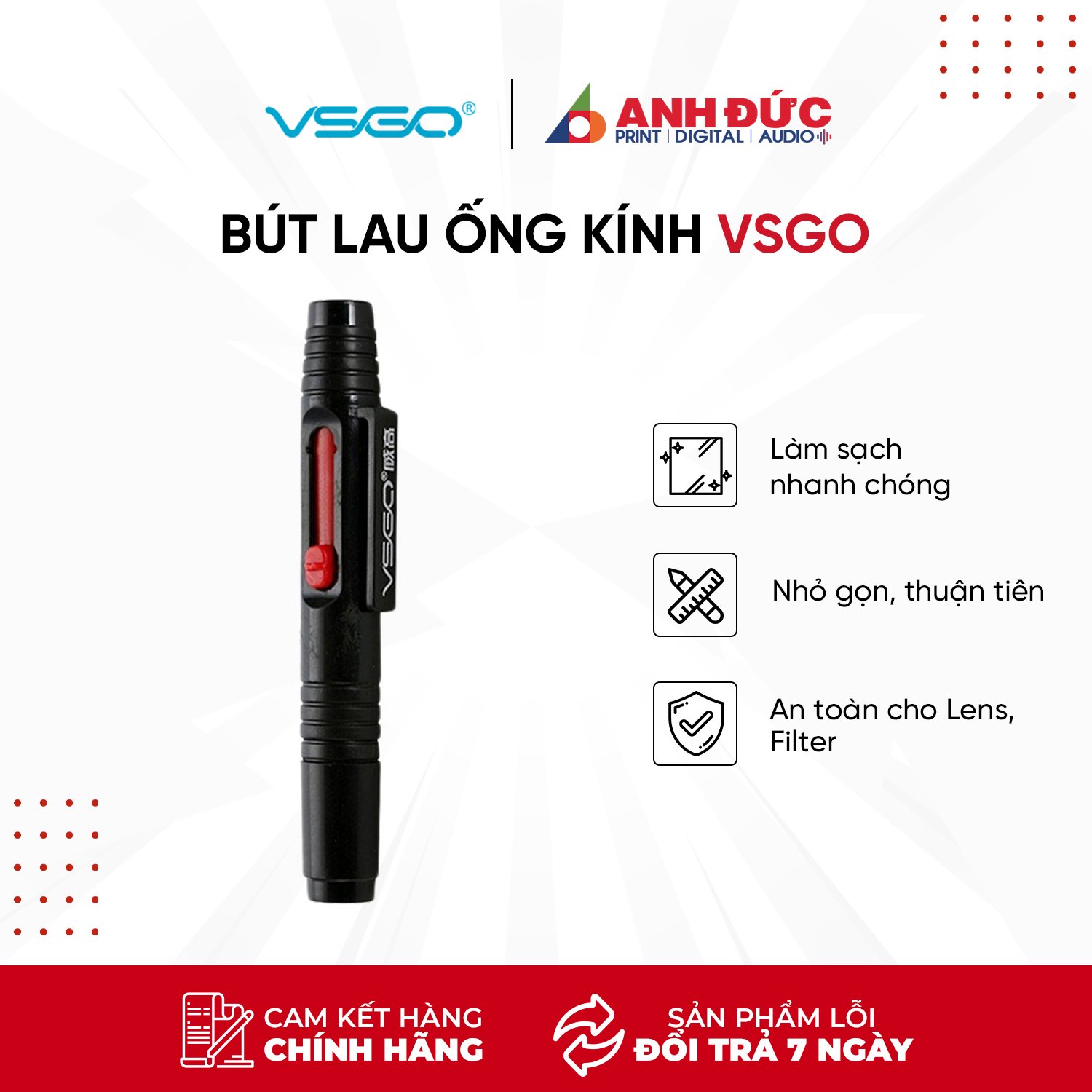 Bút Lau Ống Kính Vsgo, Bút Lau Lens Vệ Sinh Ống Kính Máy Ảnh Chống Mờ Chống Bụi Chính Hãng