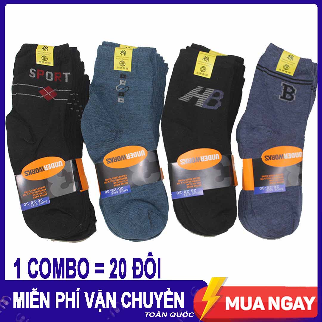 [HCM]Bộ 20 đôi tất vớ nam cổ trung chất liệu thun co giãn tốt mang vào không bị vết hằn