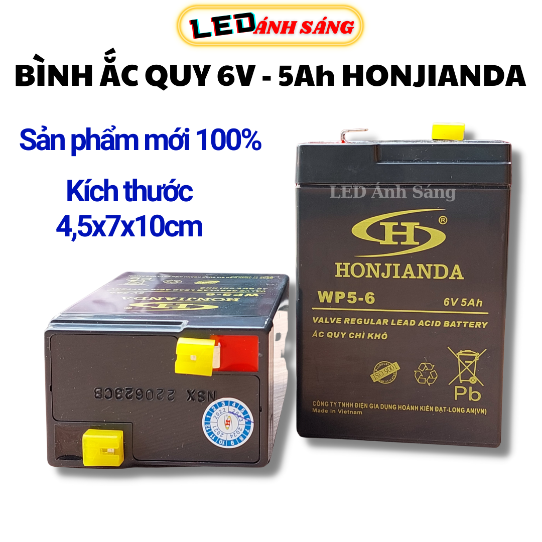 Bình acquy 6v 5ah honjianda - acquy khô cho quạt sac, đèn khẩn cấp