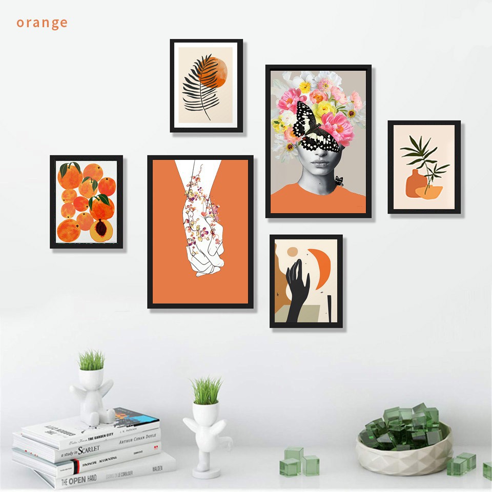 Set 6 tranh treo tường decor phong cách Bắc Âu Orange