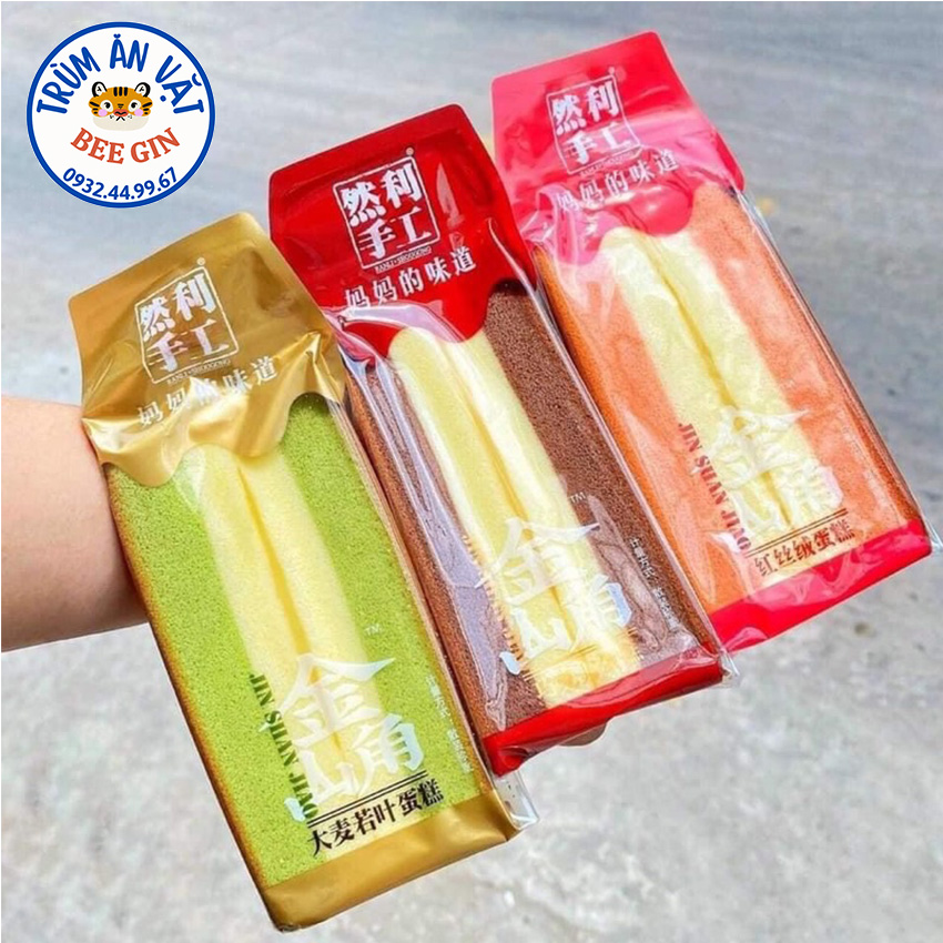 Bánh bông lan tam giác đài loan 1kg vị trà xanh, socola, dâu b37kg - ăn vặt beegin