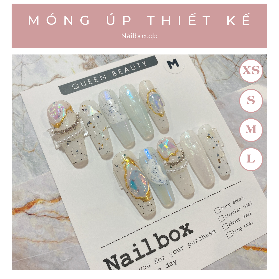 Bộ 10 móng úp thiết kế lấp lánh tặng kèm bộ dụng cụ gắn móng- naibox.qb