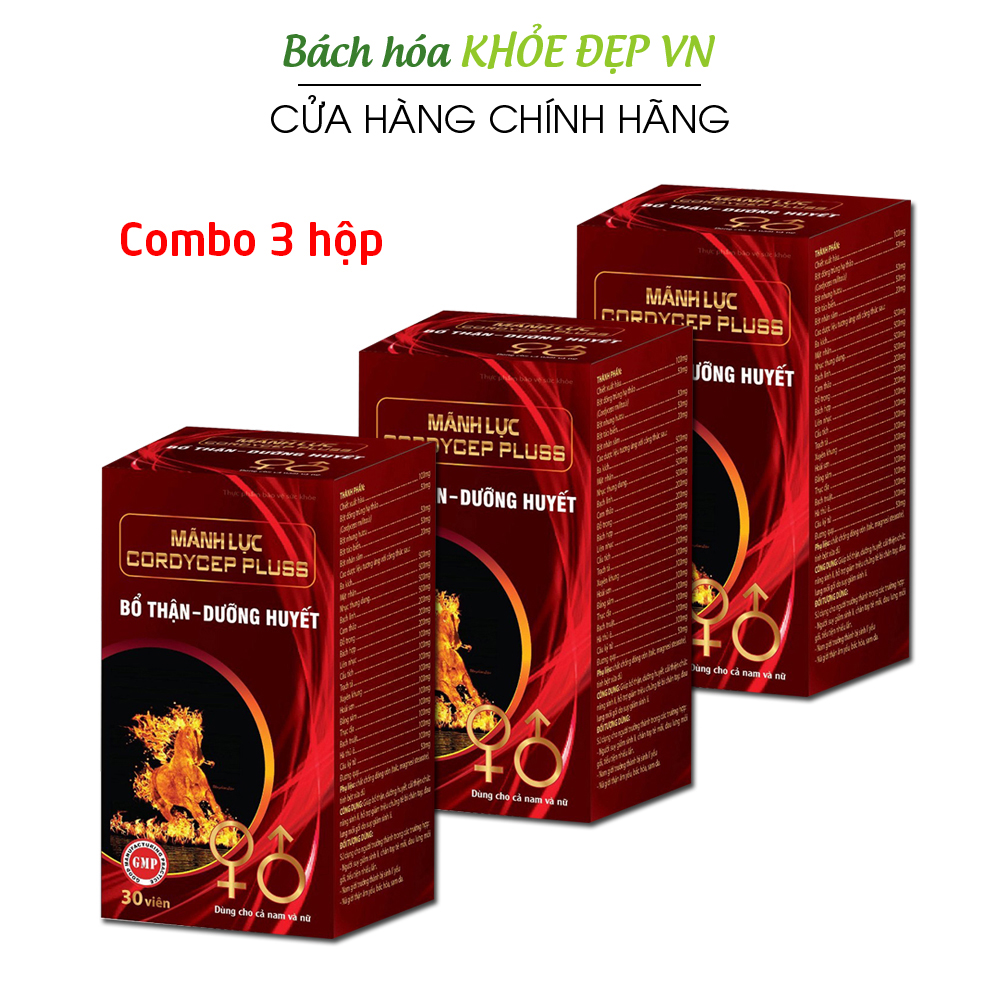 Combo 3 hộp Tăng cường sinh lý nam Mãnh Lực Cordycep Plus bổ thận dưỡng huyết - Hộp 30 viên