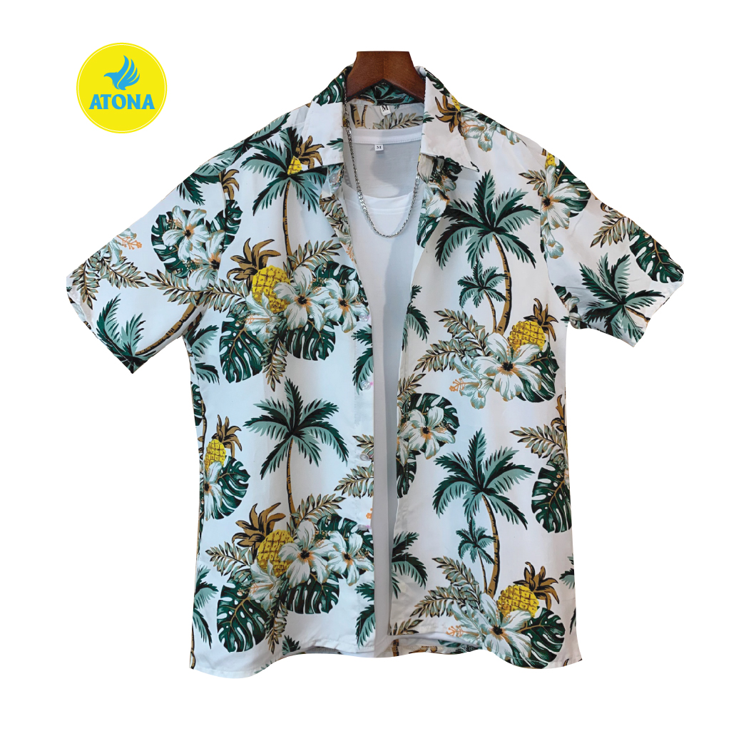 Áo sơ mi hoạ tiết đi biển hawaii bộ đồ đồng phục họa tiết trái cây gia đình