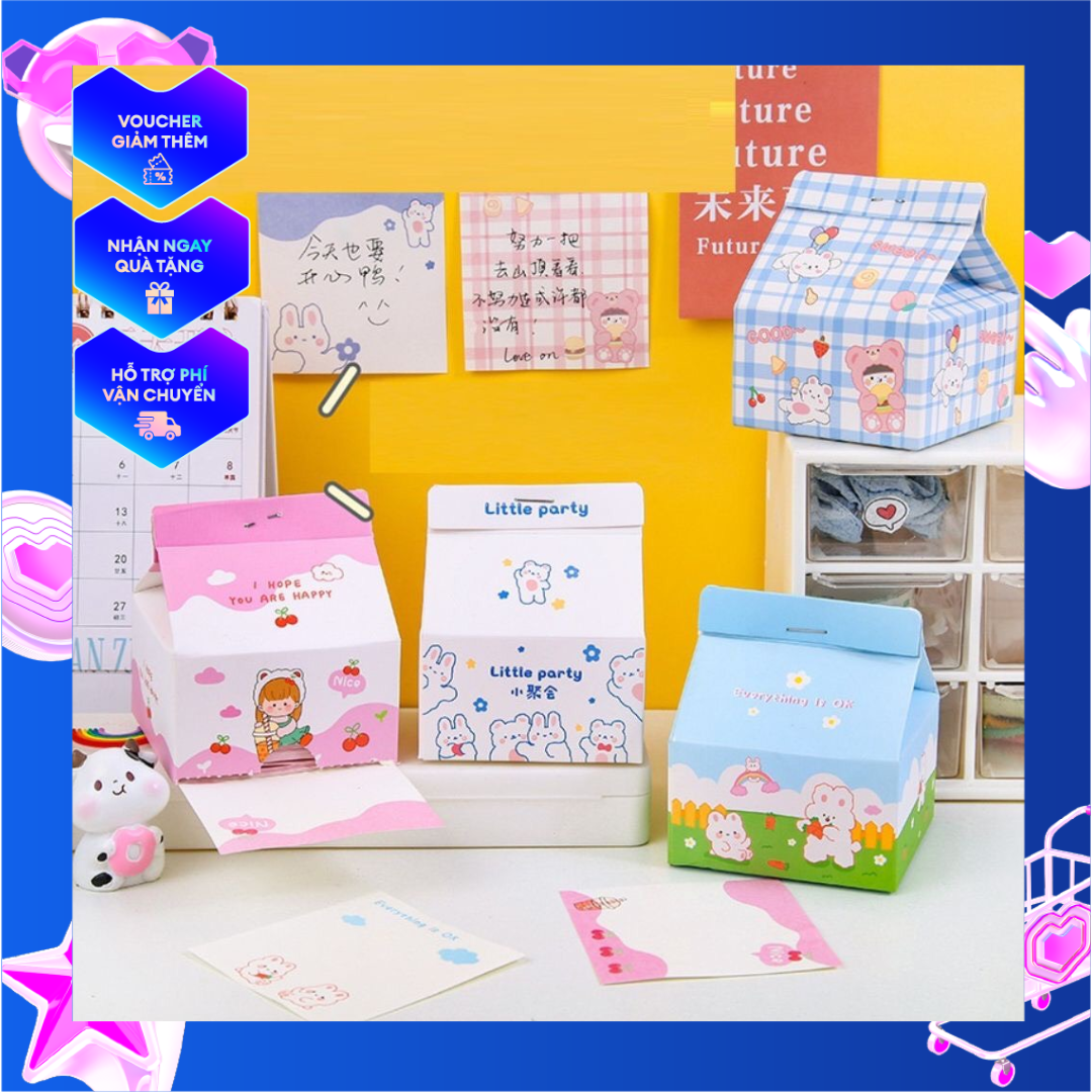 Giấy note hộp sữa Canarystore, giấy ghi chú hộp sữa 200 tờ họa tiết dễ thương