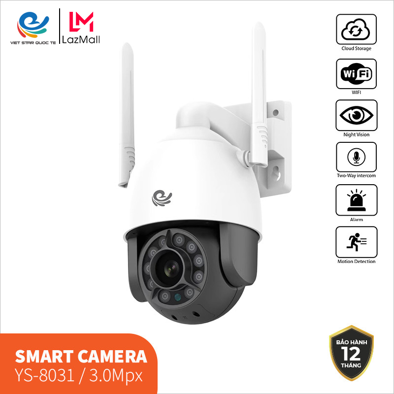 [99 điểm] Camera WiFi IP VIET STAR - CAMERA ngoài trời YS8031- Độ phân giải 3.0 MP-Full HD 1080P- Hú báo động khi phát hiện chuyển động lạ- Bảo hành 12 tháng-8031