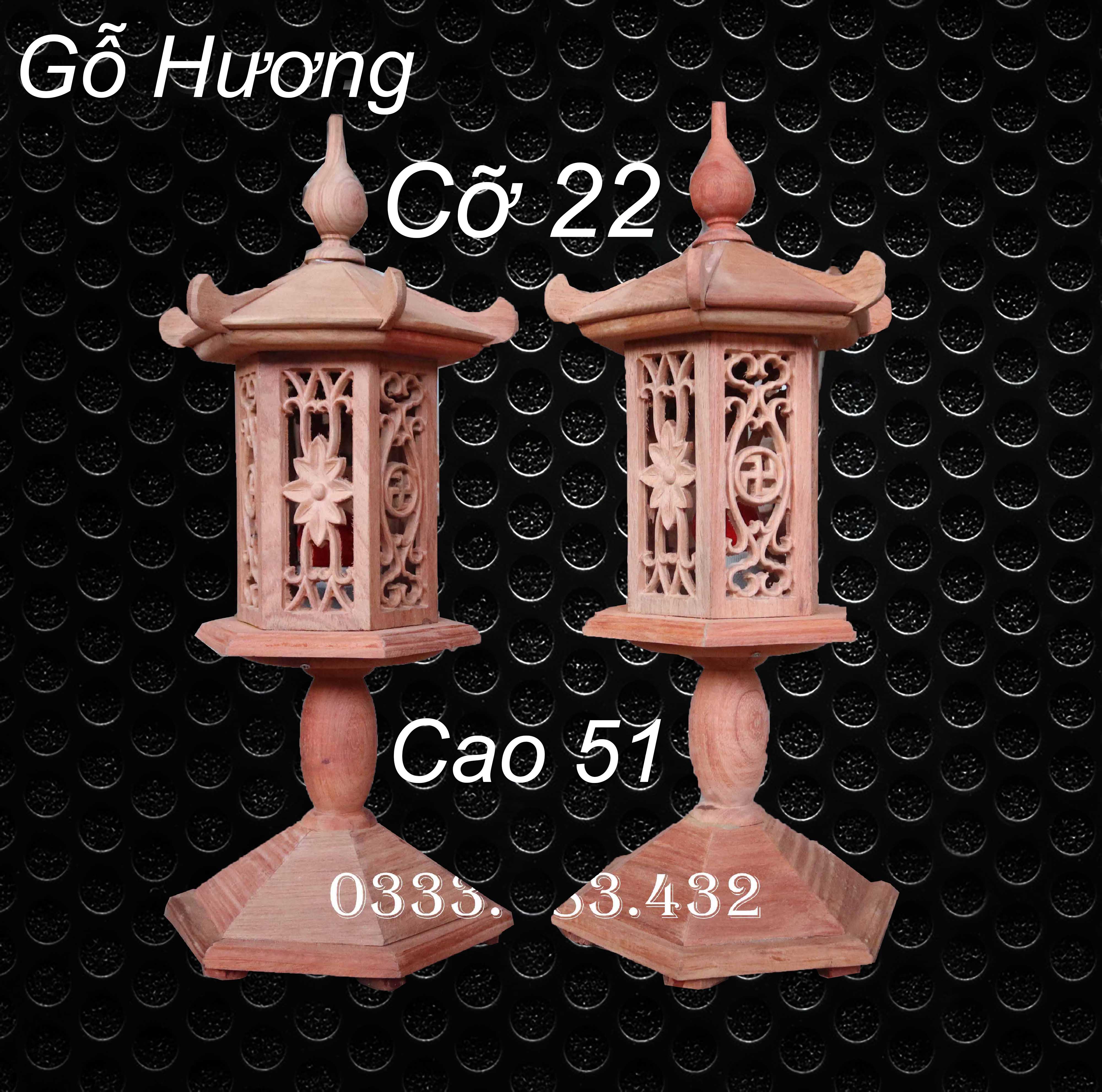 Đèn thờ mái chùa gia tiên để phong thủy gỗ hương cao 48cm