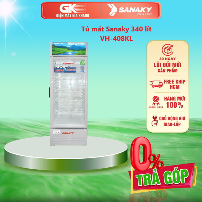 Tủ mát sanaky 340 lít vh-408kl cửa tủ có chất liệu công nghệ kính low-e xuất xứ tại việt nam bảo hành 24 tháng- bảo hành 2 năm - giao toàn quốc