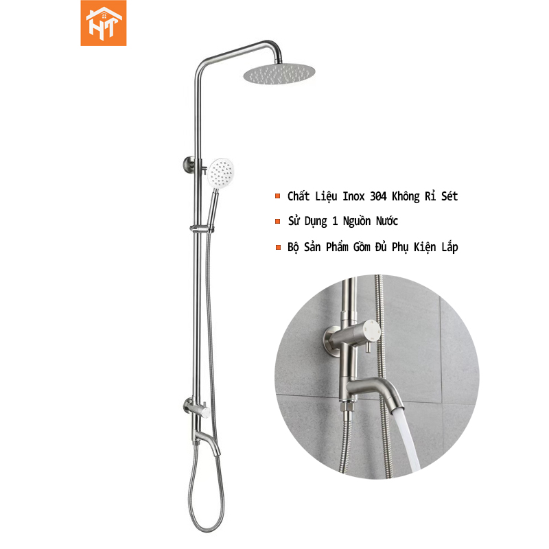 Vòi sen cây tắm đứng Lạnh mẫu tròn Inox 304 mờ