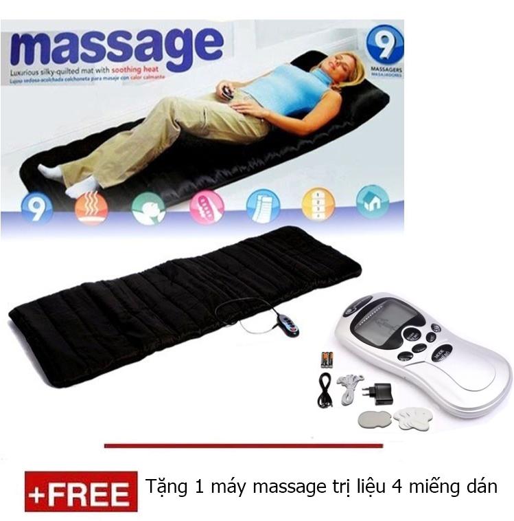 Nệm massage toàn thân - Đệm ghế mát xa toàn thân tặng Máy mát-xa xung điện trị liệu 4 miếng dán