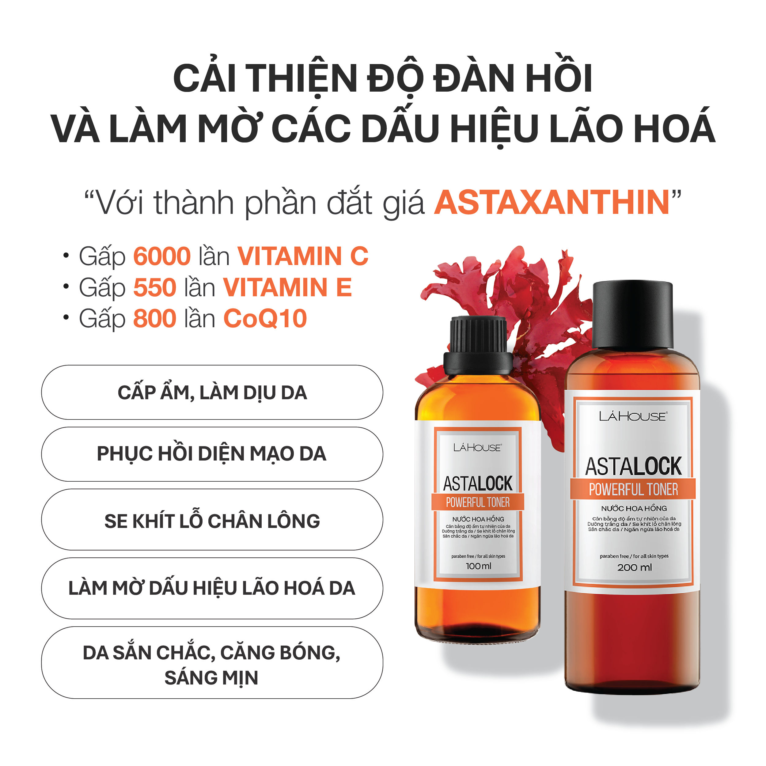 Nước hoa hồng cấp ẩm,cải thiện độ đàn hồi cho da LÁ HOUSE Toner Astalock 100ml